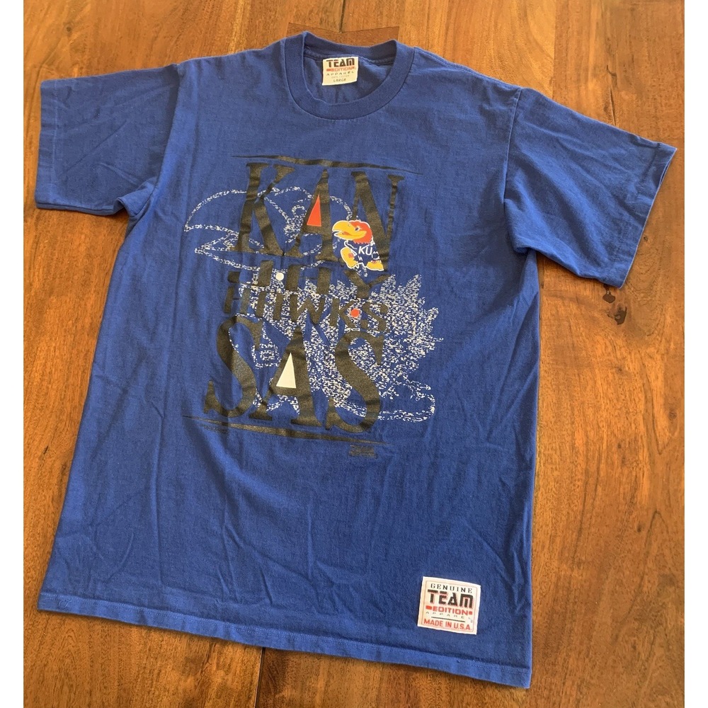 Vintage Kansas KU Jayhawks T-Shirt Mens L Team Edition Apparel USA Made 90s Y2K